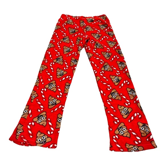 Emoji Candy Cane Poop Emoji Fleece Christmas Lounge PJ Pants Red Women M (8-10) - Picture 1 of 8